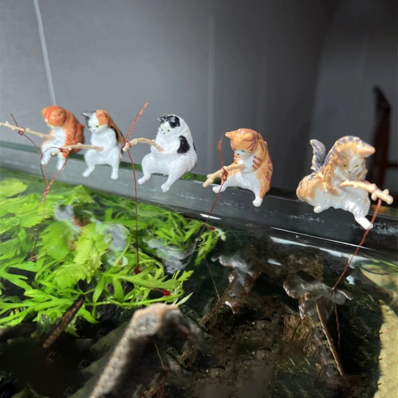 Mini Aquarium Fishing Cat Ornament Small Cartoon