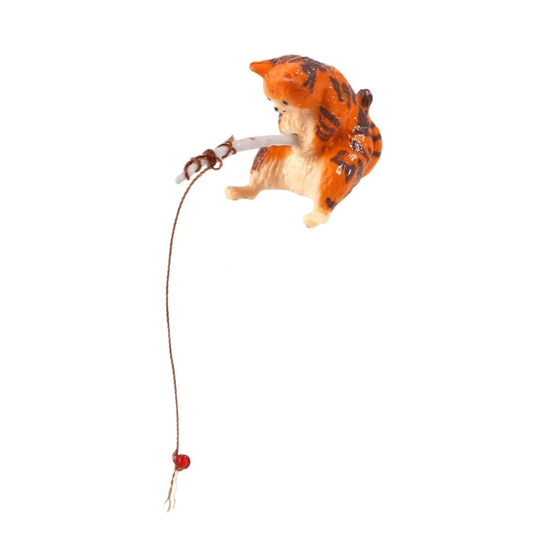 Mini Aquarium Fishing Cat Ornament Small Cartoon