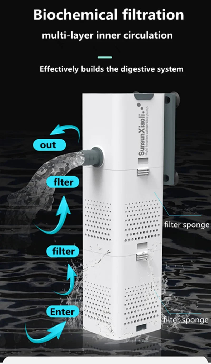 SUNSUN 3 in 1 Filter Aquarium Oxygen Submersible Water Purifier