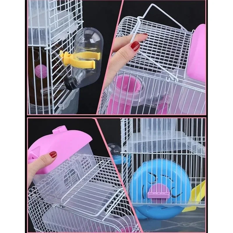 Wire Cage With Feeding Bowl Running Roller Skating Toy Small Castle