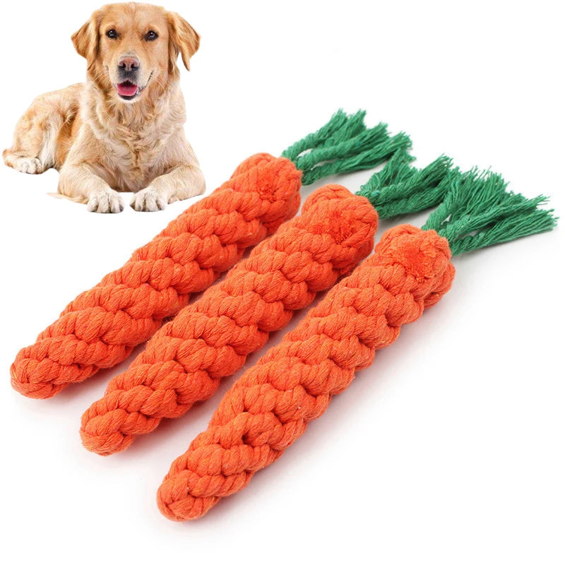 1PC Dog Toy Carrot Knot Rope Ball Cotton Rope Dumbbell Durable Braided Bite Resistant Pet Supplies