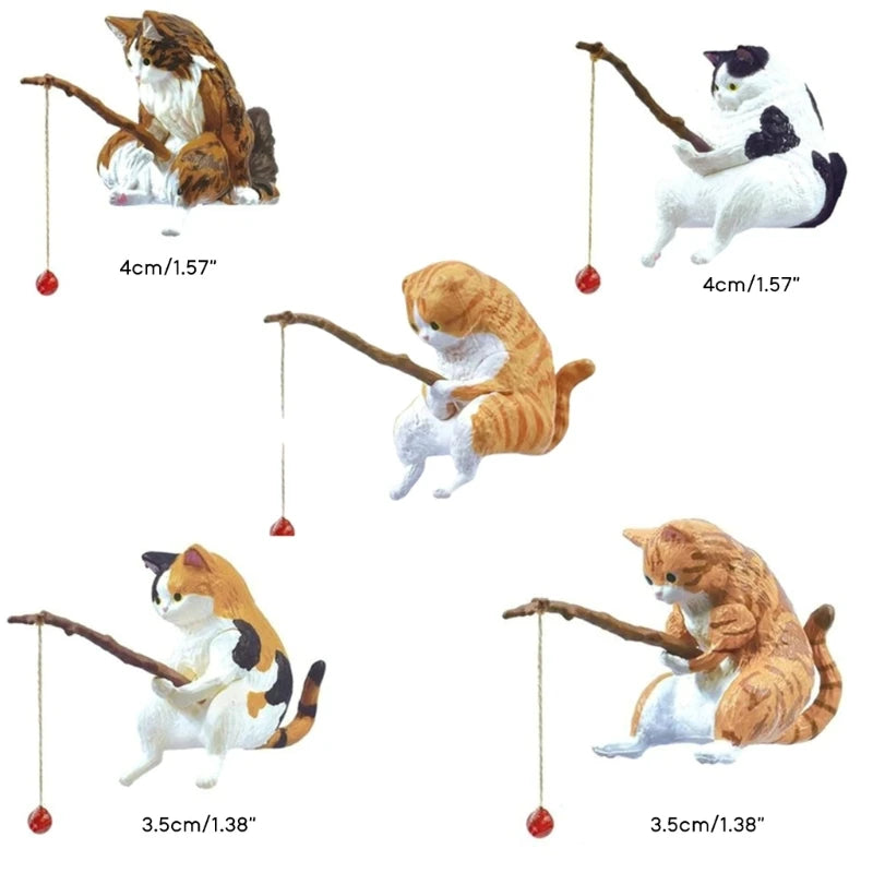 Mini Aquarium Fishing Cat Ornament Small Cartoon