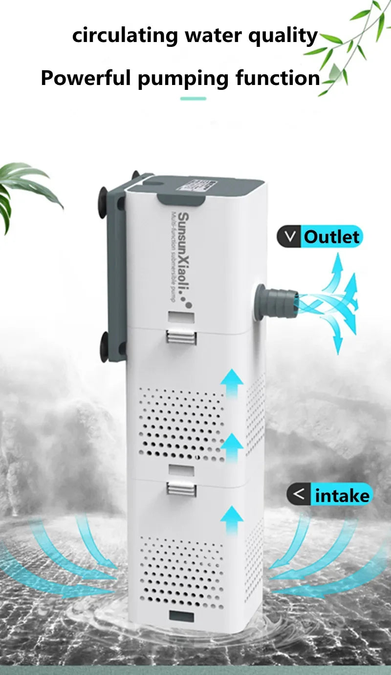 SUNSUN 3 in 1 Filter Aquarium Oxygen Submersible Water Purifier