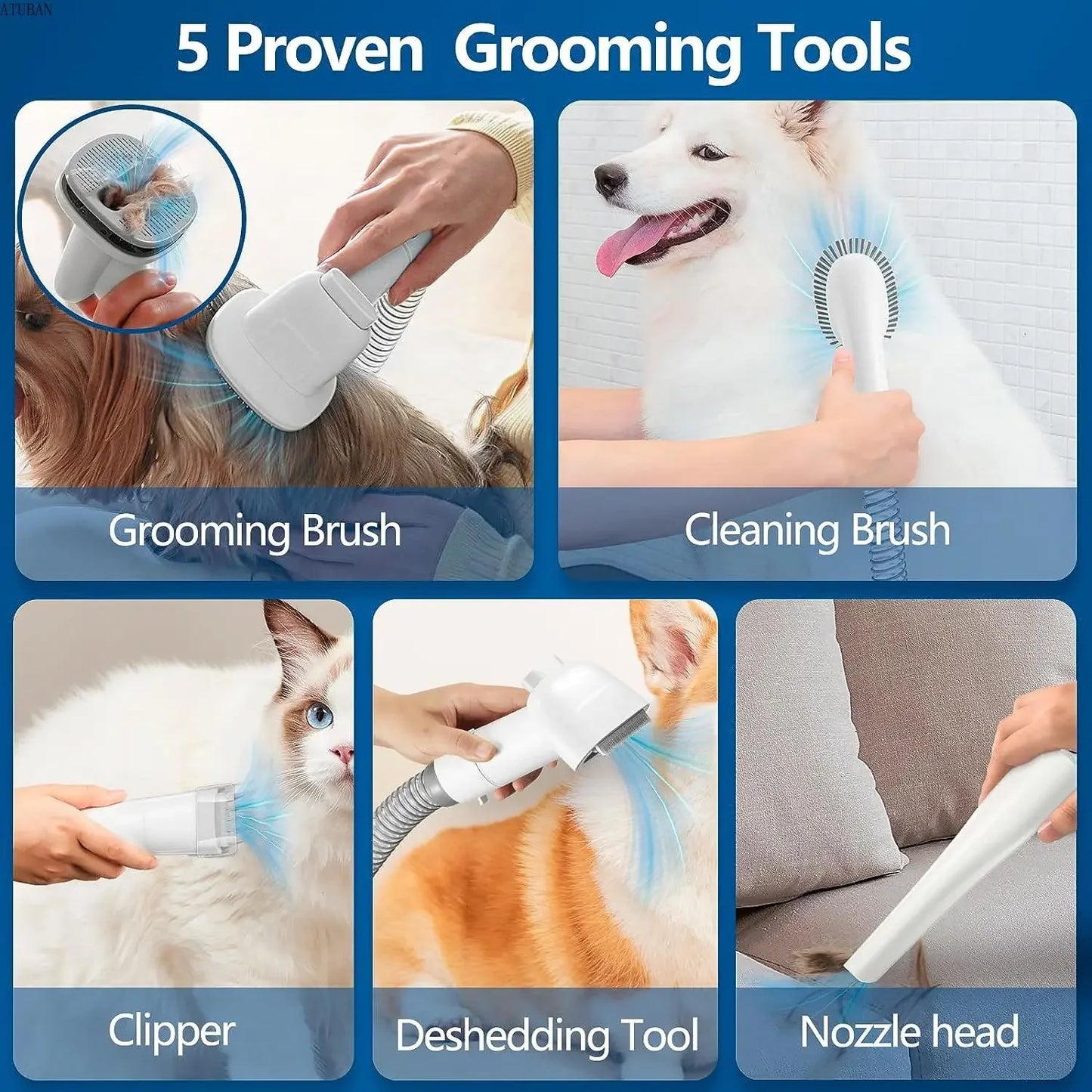 Pet Grooming Kit with 2.3L Capacity Larger Pet Hair Dust Cup Dog Brush Vacuum