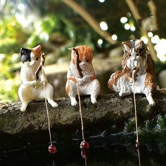 Mini Aquarium Fishing Cat Ornament Small Cartoon