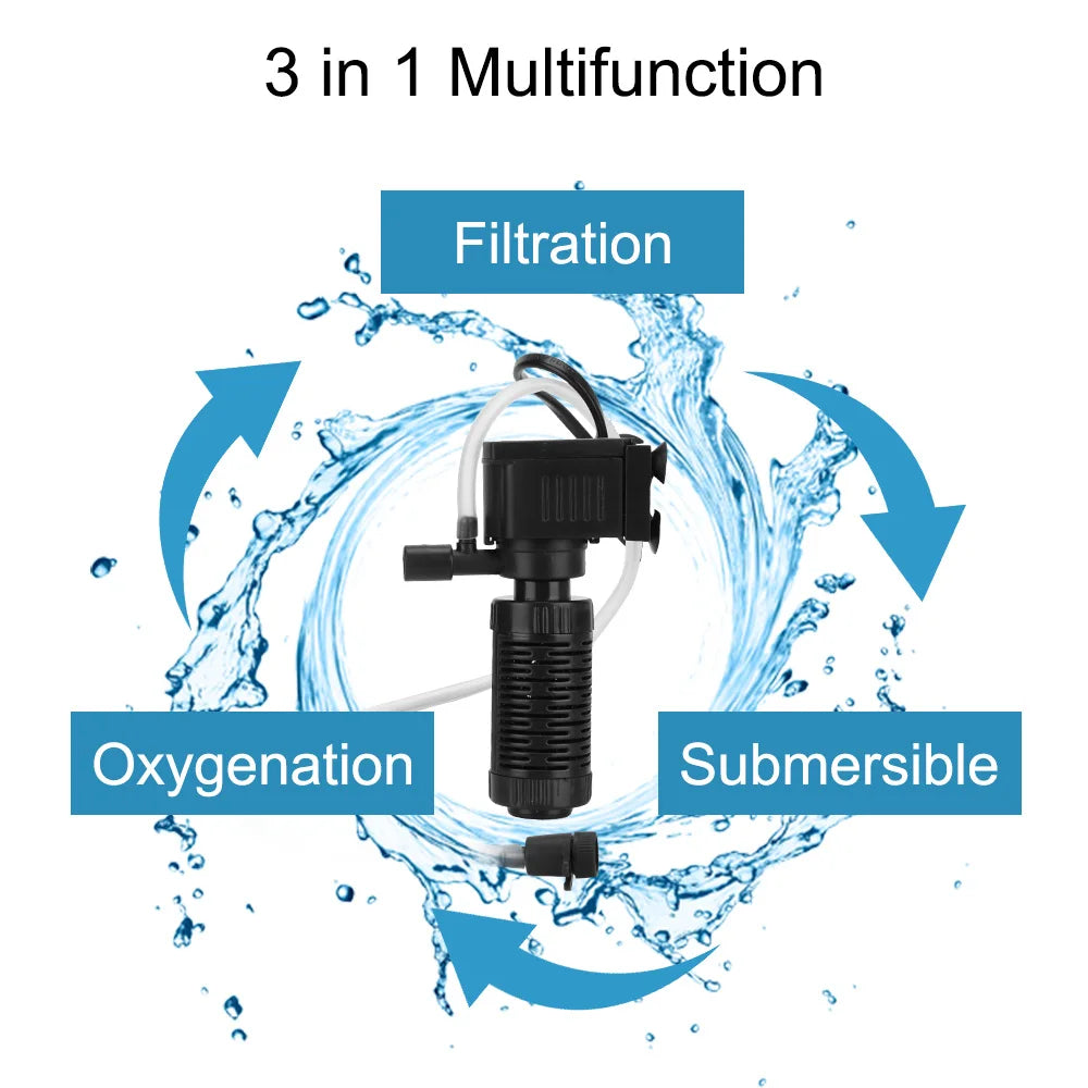 Oxygenation Submersible Filtration Fish Tank 3 in 1 Filter Mini Fish Tank Filter