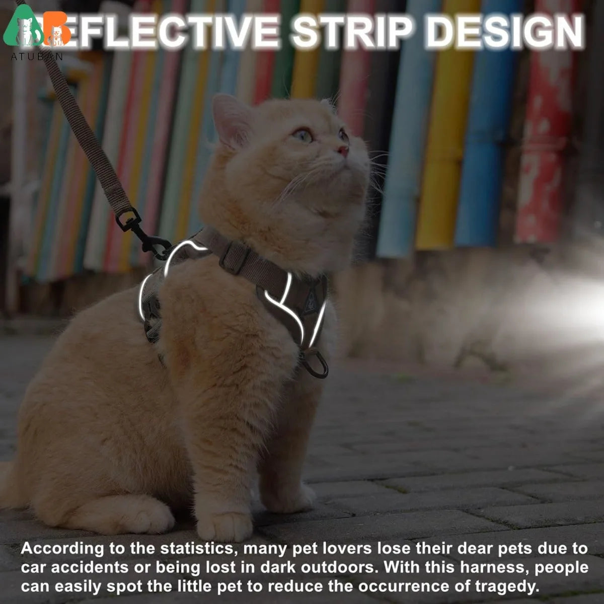 Adjustable Cat Vest Harness Reflective Trim