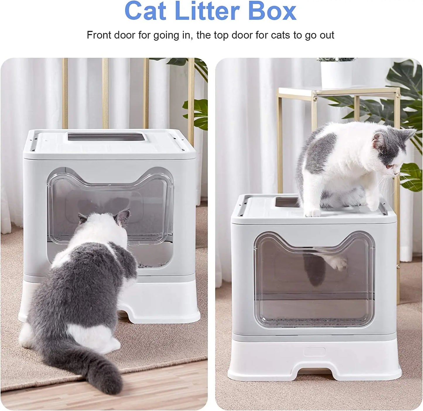 Front Entry Top Exit Cat Litter Tray Box Scoop Drawer Foldable